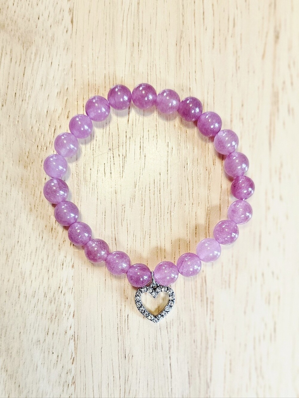 Genuine Strawberry Quartz Heart Charm Bracelet